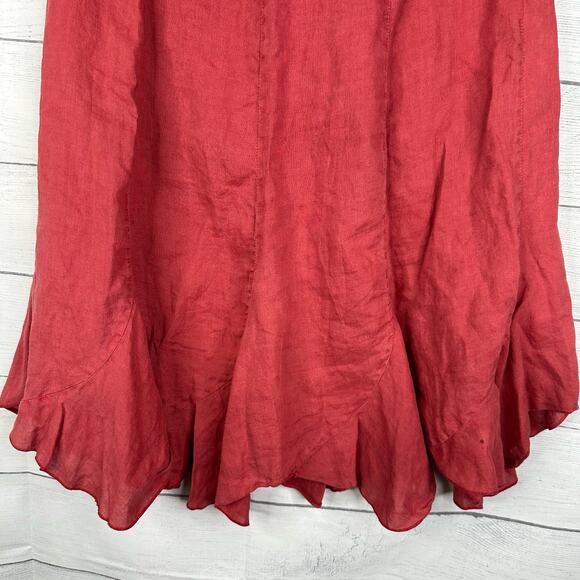 Puro Lino Womens Medium Linen Flax Skater Skirt Flaw Lagenlook Bohemian Pink - Picture 4 of 9